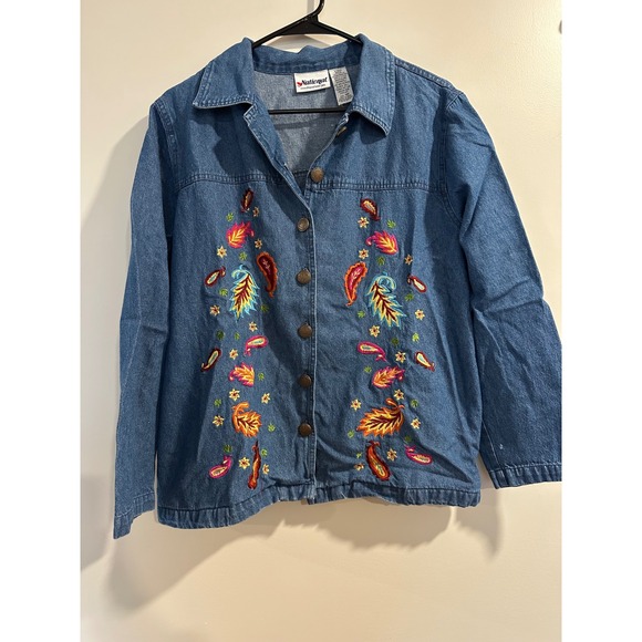 National Jackets & Blazers - National Denim Embroidered Floral Paisley Button Front Shirt Jacket Blue 14P